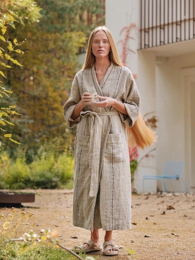 Magic LINEN Moteriškas lininis chalatas „Artisan Stripe“ 4
