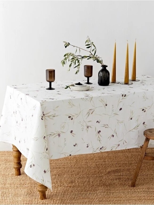 Magic Linen lininė staltiesė OLIVE ORCHARD PRINT ON WHITE LINEN TABLECLOTH Magic Linen lininė staltiesė OLIVE ORCHARD PRINT ON WHITE LINEN TABLECLOTH