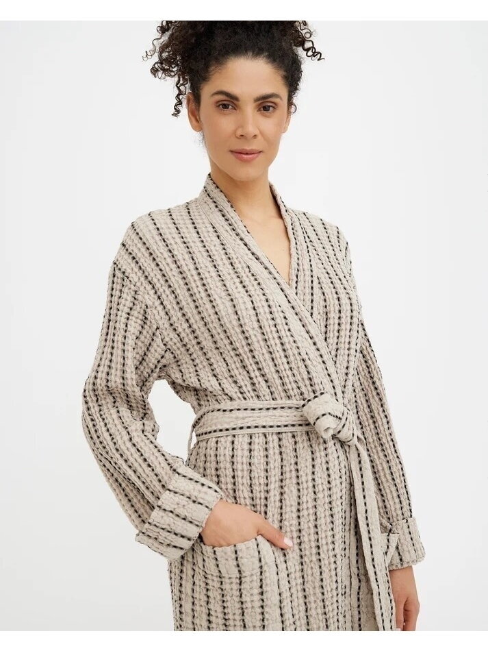 Magic LINEN   Unisex chalatas iš lino ir medvilnės „Thin Striped“ 4