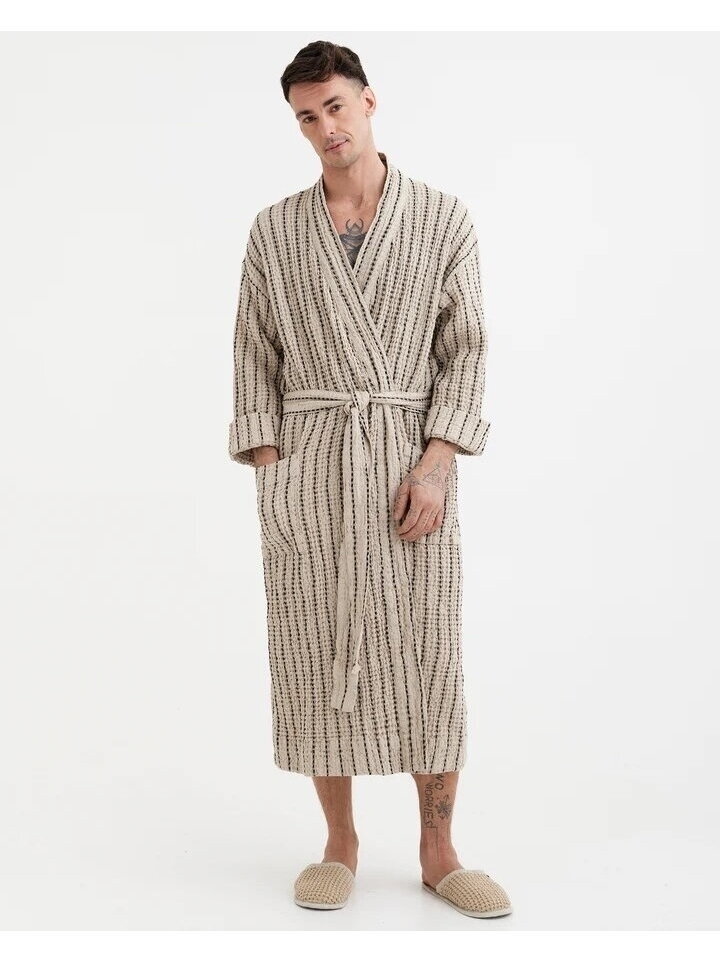 Magic LINEN   Unisex chalatas iš lino ir medvilnės „Thin Striped“ 6