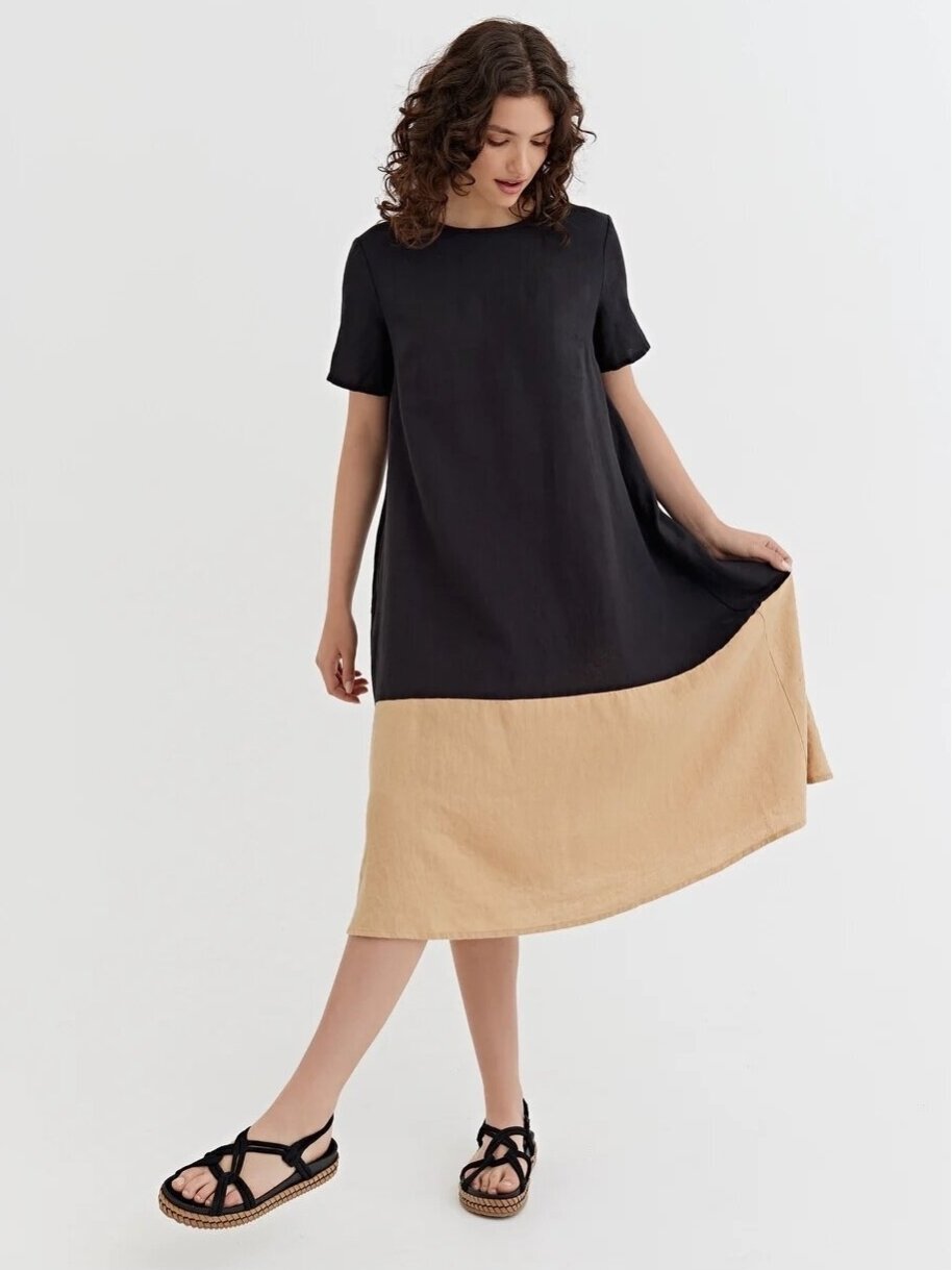 Magic Linen juoda midi ilgio suknelė COLOR-BLOCK LINEN DRESS SCILLA IN BLACK-CARAMEL 1 Magic Linen juoda midi ilgio suknelė COLOR-BLOCK LINEN DRESS SCILLA IN BLACK-CARAMEL 1
