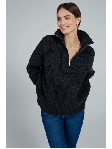 ROBI AGNES  tamsiai pilkas megztinis su užtrauktuku "Jolie"