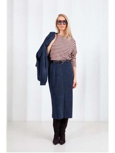 Saviti TAMSIAI MĖLYNAS VELVETINIS MIDI SIJONAS SOHO