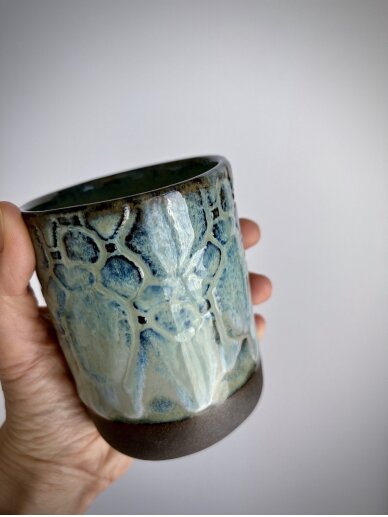 SPRING AND FALL Žaliai mėlynas tekstūrinis puodelis 3